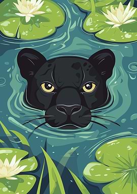 Black Panther in Water Lily Pond