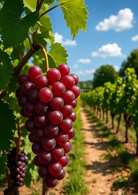 Ripe Red Grapes in Vineyard