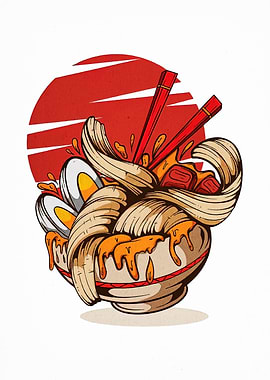 Stylized Ramen Bowl with Chopsticks