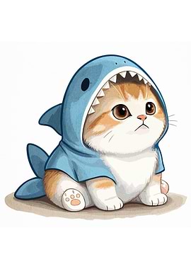 Cute Cat in Shark Costume