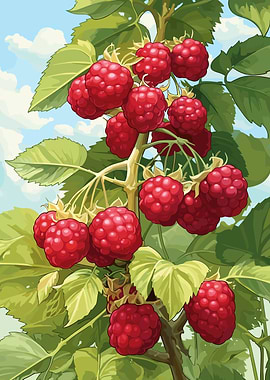 Raspberry Bush Illustration