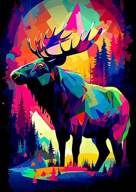 Colorful Geometric Moose in Forest