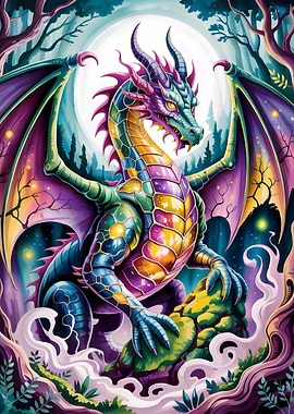 Colorful Dragon in Forest Digital Art