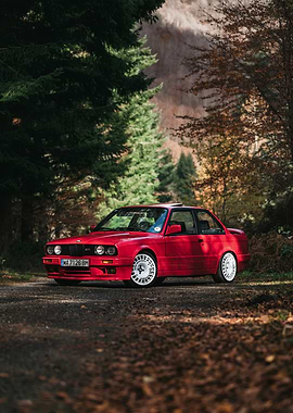 Red BMW E30 in Autumn Forest