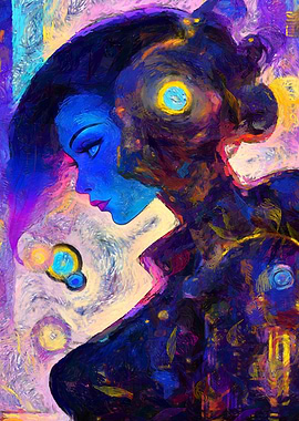 Blue-skinned woman in impressionistic style