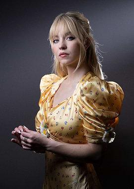 Sydney Sweeney in Yellow Floral Dress