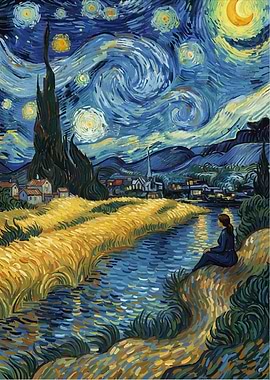 Starry Night Inspired Landscape Painting