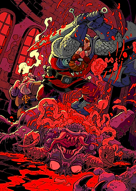 Dwarf Warrior Slaying Monster with Sword