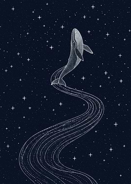 Whale in starry night sky