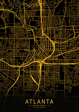 Golden Atlanta City Map