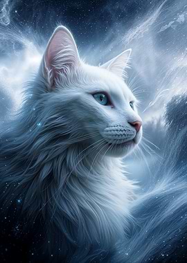 Elegant White Cat Portrait with Blue Eyes