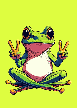 Peace Frog Cartoon Illustration