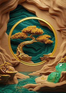 Golden Bonsai Tree in a Grotto