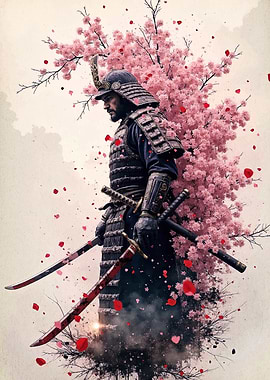 Samurai Warrior with Cherry Blossoms