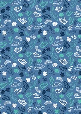 Clothing and Accessories Pattern on Blue
