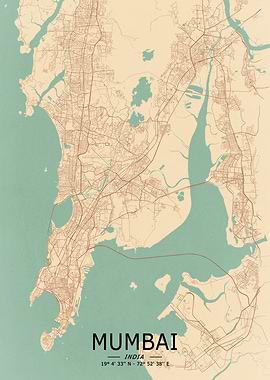 Mumbai Vintage Map