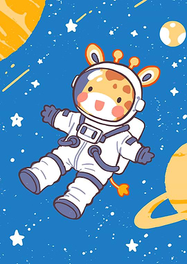 Giraffe Astronaut in Space Cartoon