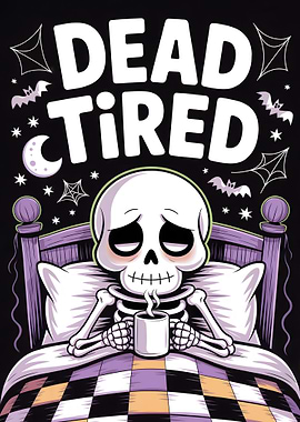 Dead Tired Skeleton with Coffee