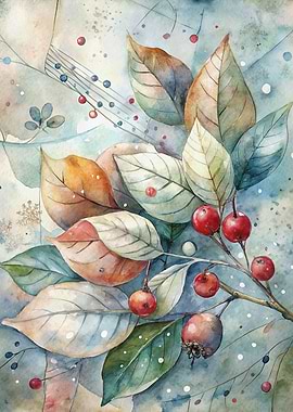 Watercolor Leaves and Berries Illustration