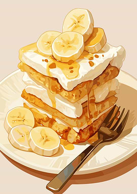 Pancakes with Bananas and Syrup