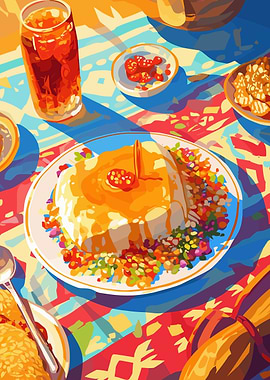 Colorful Food Still Life Illustration