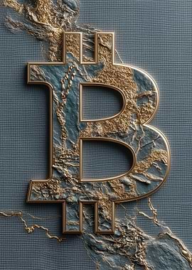 Bitcoin Symbol with Marble and Gold