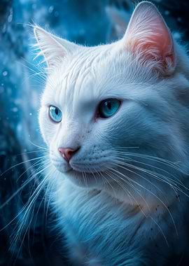 Elegant White Cat Portrait with Blue Eyes