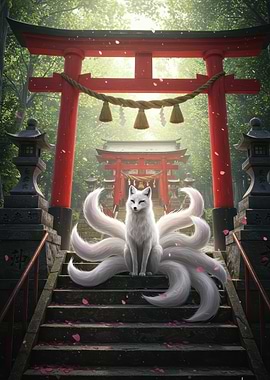 Nine-tailed Fox at Japanese Shrine