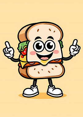 Cheerful Sandwich Mascot with White Sneakers on Pastel Background