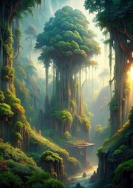 Lush Green Fantasy Jungle Landscape