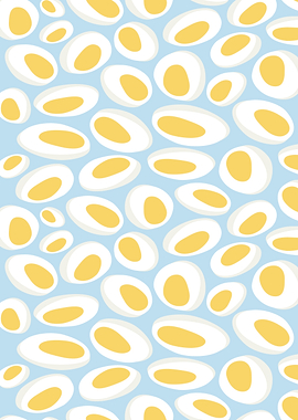 Boiled Eggs Pattern on Blue Background
