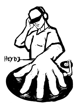 DJ with Turntable Black and White Art