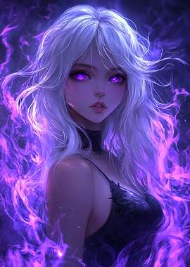 Anime Girl with Purple Flames