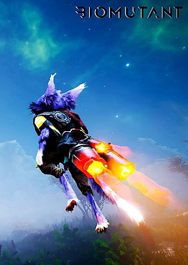 Biomutant character flying with jetpack