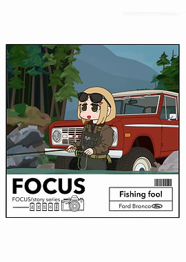 Anime Girl Fishing with Ford Bronco
