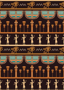 Egyptian Pattern with Hieroglyphs and Figures