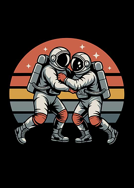 Astronauts wrestling in space illustration