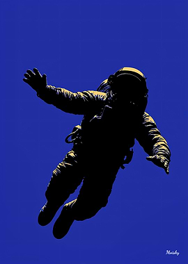 Astronaut Silhouette – Space Explorer on Blue Poster