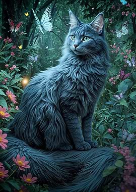 Blue Cat in Enchanted Forest