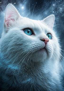 White Cat with Blue Eyes Portrait