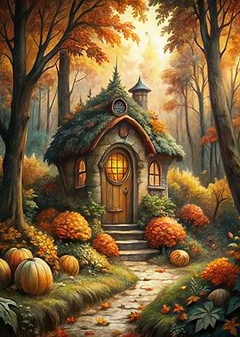 Autumnal Fairy House in Forest