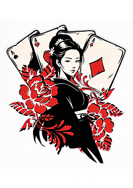 Geisha with Aces and Red Roses