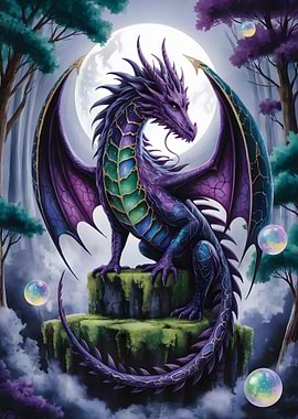 Purple Dragon on Mossy Stone