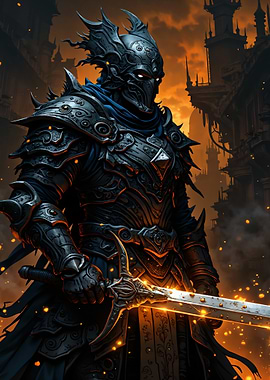 Dark Knight with Glowing Sword