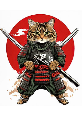 Samurai Cat Warrior with Swords