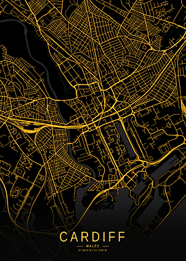 Golden Cardiff City Map