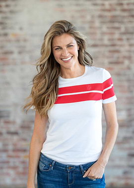 Smiling Woman in Striped T-Shirt