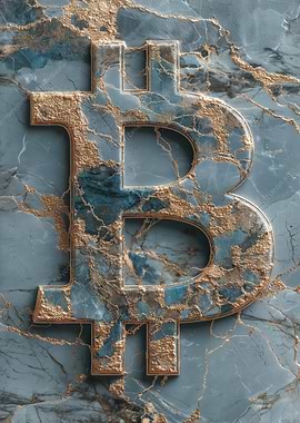 Bitcoin Symbol in Marble and Gold