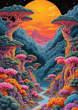 Fantasy Landscape with River and Trees