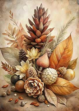 Autumnal Still Life with Pine Cones